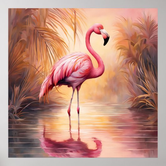 Gouden Blos Flamingo Elegantie Poster (Voorkant)