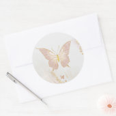 Gouden blos roze vlinder ronde sticker (Envelop)