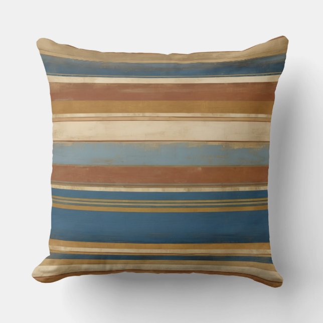 Gouden blues, beige en bronzen strepen kussen (Voorkant)