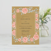 Gouden Blush Blad Bruiloft Kaart (Staand voorkant)