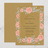 Gouden Blush Blad Bruiloft Kaart (Voorkant / Achterkant)