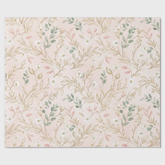 Gouden Blush Bloemen Bruiloft Wrap Cadeaupapier (Vlak)