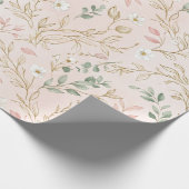 Gouden Blush Bloemen Bruiloft Wrap Cadeaupapier (Hoek)