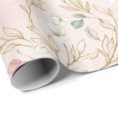 Gouden Blush Bloemen Bruiloft Wrap Cadeaupapier (Rol Hoek)