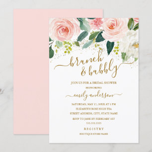 Gouden Blush Bloemen Brunch En Bubbelige Bruids Br Kaart