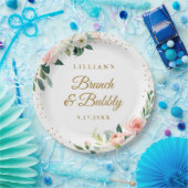 Gouden Blush Bloemen Brunch En Bubbelwijn Papieren Bordje (Feest)