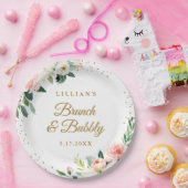 Gouden Blush Bloemen Brunch En Bubbelwijn Papieren Bordje (Feest)