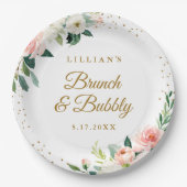 Gouden Blush Bloemen Brunch En Bubbelwijn Papieren Bordje (Voorkant)