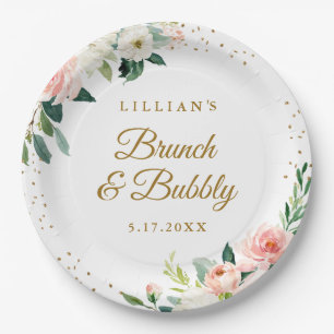 Gouden Blush Bloemen Brunch en Bubble Papieren Bordje