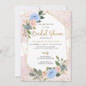 Gouden Blush Bloemen Geometrisch Modern Vrijgezell Kaart (Voorkant)