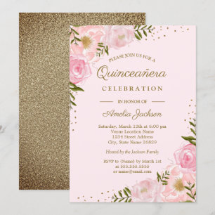 Gouden Blush Bloemenschildering in waterverf Quinc Kaart