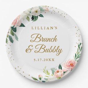Gouden Blush Bloemige Brunch En Bruis Papieren Bordje