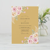 Gouden Blush Bloemige Romantische Bruiloft Kaart (Staand voorkant)