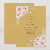 Gouden Blush Bloemige Romantische Bruiloft Kaart (Voorkant / Achterkant)