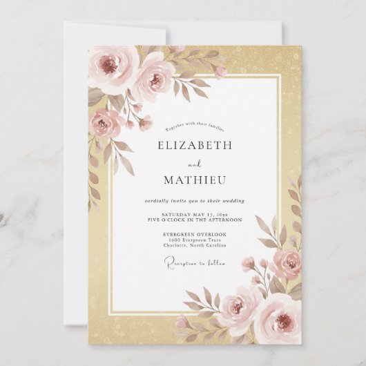 Gouden Blush Botanische Bruiloft Kaart (Voorkant)