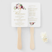 Gouden Blush Bourgondië Floral bruiloft programma Handwaaier (Voorkant en achterkant)