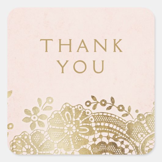 Gouden blush elegante  kant bruiloft gunst vierkante sticker (Voorkant)