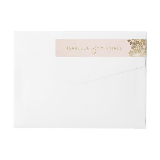 Gouden blush elegante kant bruiloft retour adres (Achterkant)