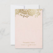 Gouden blush elegante  kanten bruiloft dank u bedankkaart (Voorkant)