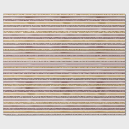Gouden Blush Glitter Stripes Cadeaupapier (Vlak)