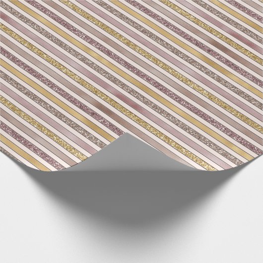 Gouden Blush Glitter Stripes Cadeaupapier (Hoek)