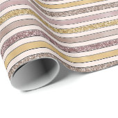 Gouden Blush Glitter Stripes Cadeaupapier (Rol Hoek)