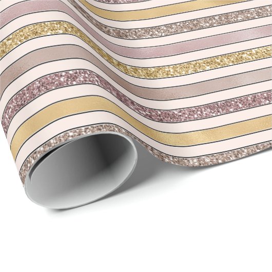 Gouden Blush Glitter Stripes Cadeaupapier (Rol Hoek)
