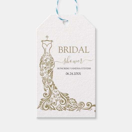 Gouden Blush Jurk Bruidsdouche Cadeaulabel (Voorkant)