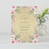 Gouden Blush Krans Bruiloft Kaart (Staand voorkant)