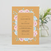 Gouden Blush Lucht Krans Bruiloft Kaart (Staand voorkant)