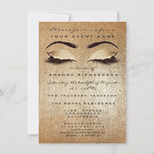 Gouden Blush Make-up Ogen Glitter 16e bruids Kaart (Voorkant)