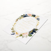 Gouden Blush Navy bruiloft Bloemen Bloemen Folie Uitnodiging (Gedraaid)