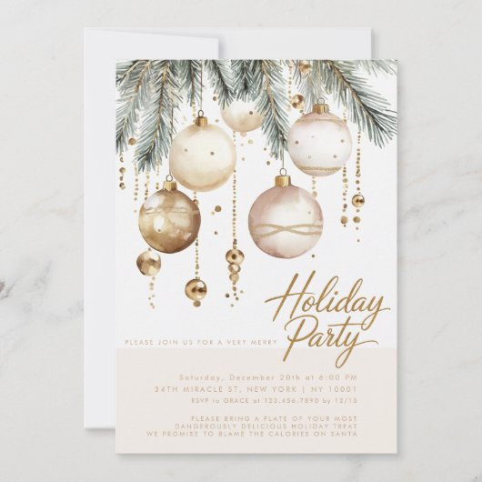 Gouden Blush Ornamenten Kerstfeest Versiering Kaart (Voorkant)