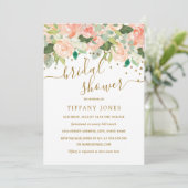 Gouden Blush Perzik Bloemenschildering Bruiloftsfe Kaart (Staand voorkant)