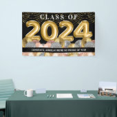 Gouden Blush PInk Glitter Klasse van 2024 Afstuder Spandoek (Beurs)
