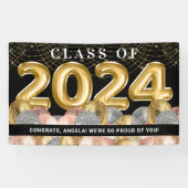 Gouden Blush PInk Glitter Klasse van 2024 Afstuder Spandoek (Horizontaal)