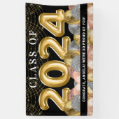 Gouden Blush PInk Glitter Klasse van 2024 Afstuder Spandoek (Verticaal)