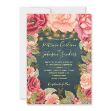 Gouden blush pioenen en lichten op marine bruiloft