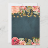 Gouden blush pioenen en lichten op marine bruiloft kaart (Achterkant)