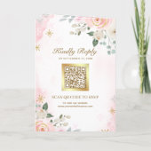 Gouden Blush Roze Bloem Foto QR Code Trouwen (Achterkant)