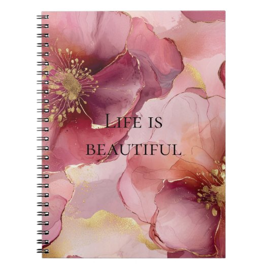 Gouden Blush Roze Bourgogne Bloemen Notitieboek (Voorkant)