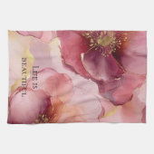 Gouden Blush Roze Bourgondië Bloemige Bruiloftsont Theedoek (Horizontaal)