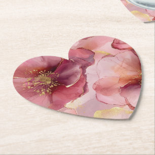 Gouden Blush Roze Bourgondië Bloemrijke Bruiloftsd Kartonnen Onderzetters