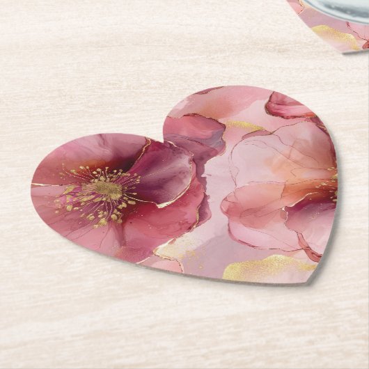 Gouden Blush Roze Bourgondiër Bloem Bruiloft Kartonnen Onderzetters (Gekanteld)