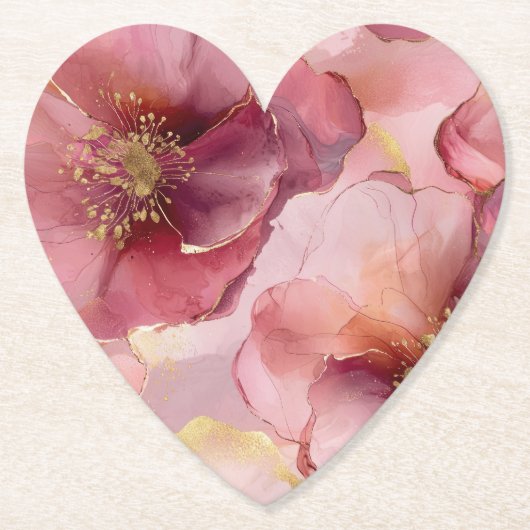 Gouden Blush Roze Bourgondiër Bloemachtige Bruilof Kartonnen Onderzetters (Voorkant)