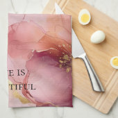 Gouden Blush Roze Burgundy Bloemige Bruids Bruilof Theedoek (Quarter Fold)