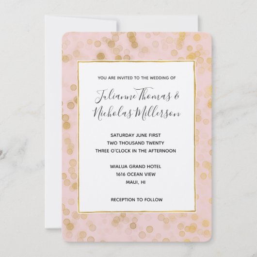 Gouden Blush Roze Confetti Bruiloft uitnodigt Kaart (Voorkant)