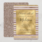 Gouden Blush Roze Glitter Glitzy Strepen Kaart (Voorkant / Achterkant)