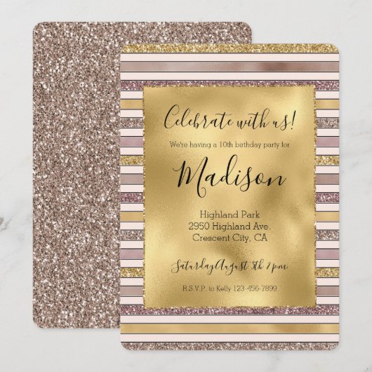 Gouden Blush Roze Glitter Glitzy Strepen Kaart (Voorkant / Achterkant)