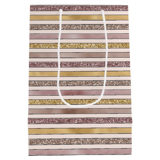 Gouden Blush Roze Glitter Glitzy Strepen Medium Cadeauzakje (Achterkant)